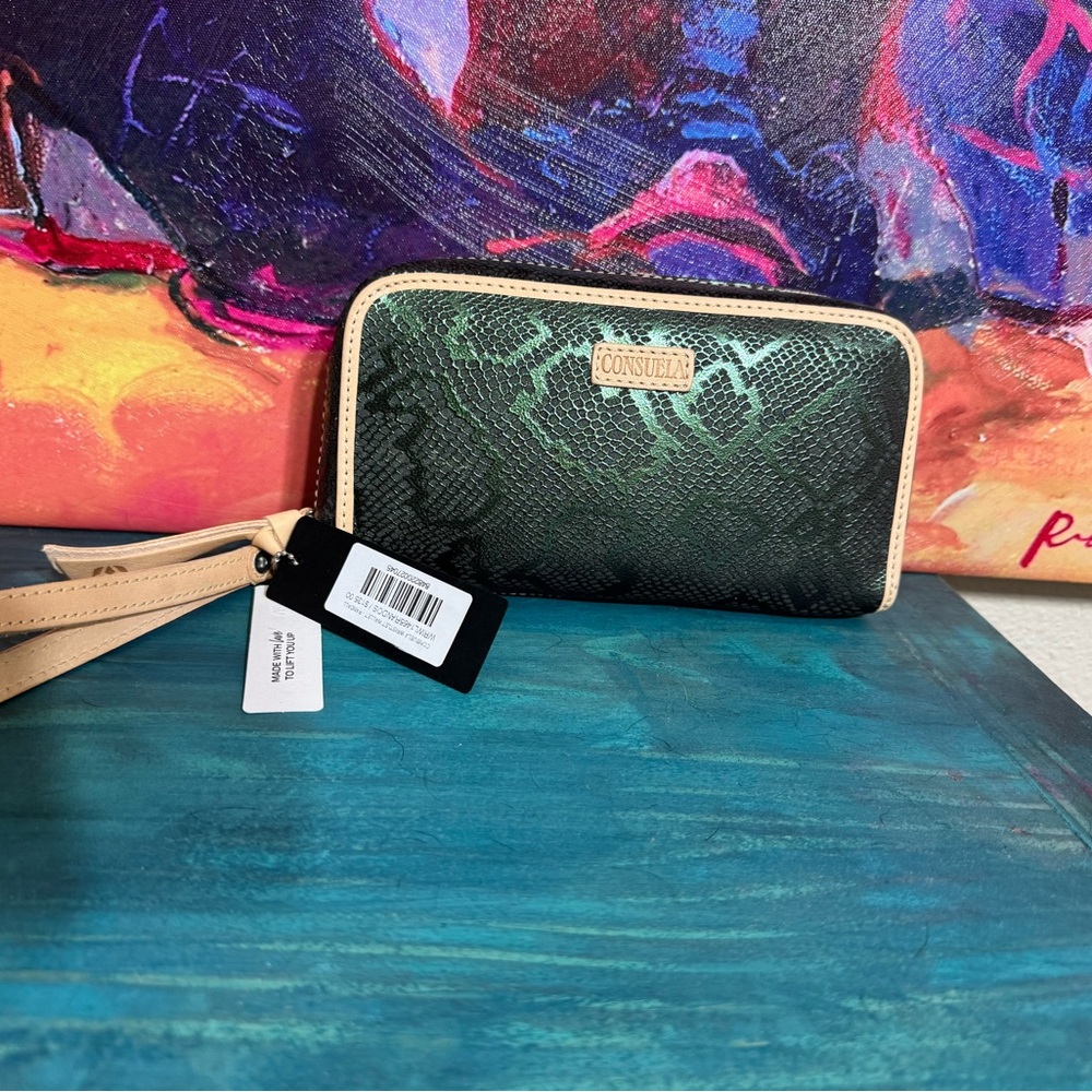 Consuela Emerald Snake Print Wristlet